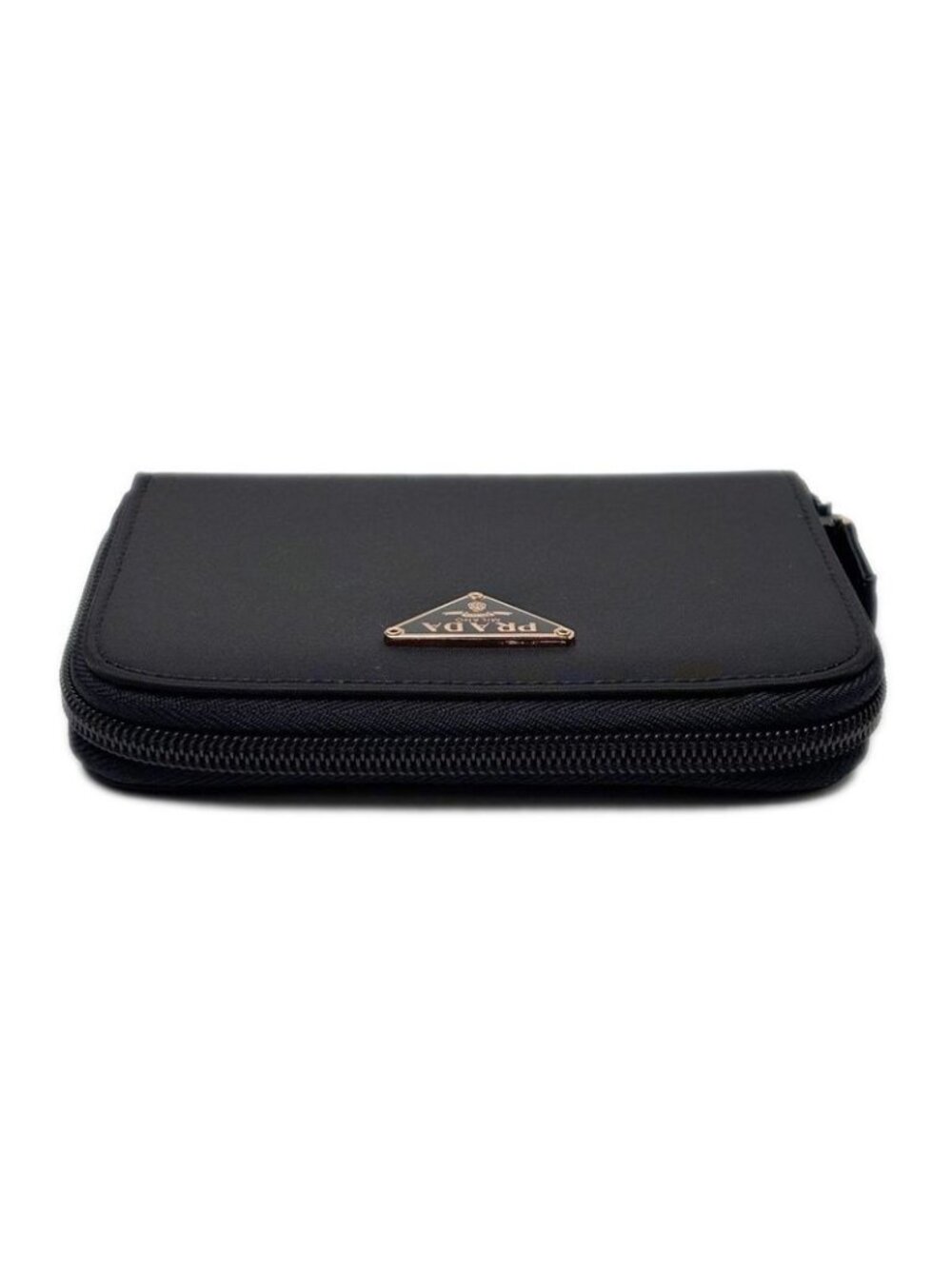 Prada Wallet Bifold Tessuto Nylon Leather Black Gold Zip Around - Picture 7 of 14